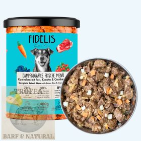   Nyúl főtt menü rizzsel, sárgarépával és áfonyával 400g - FIDELIS